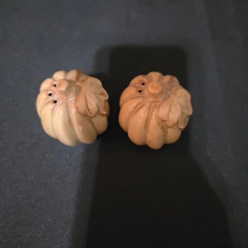 Brown pumpkin shaped salt and pepper shakers
